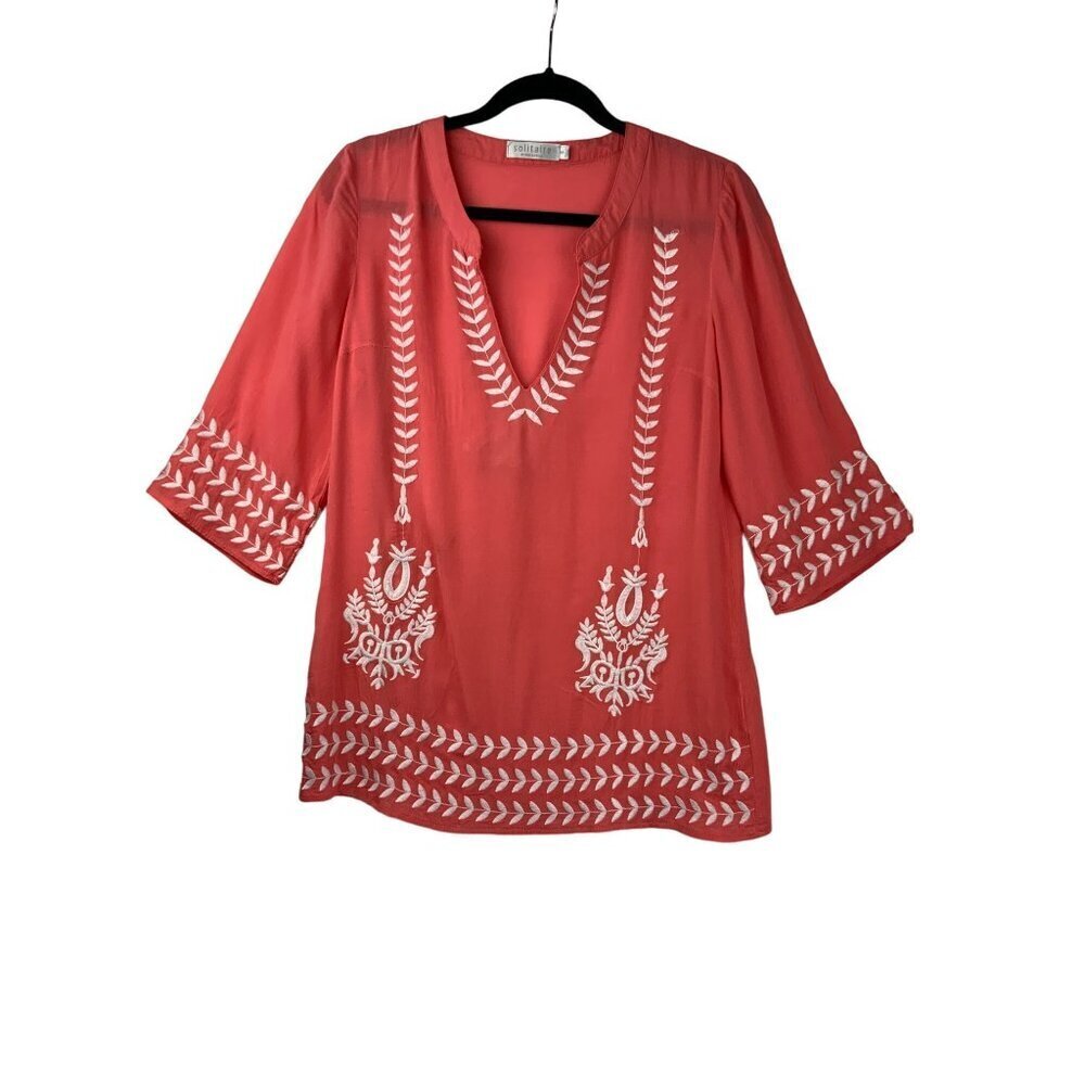 Solitaire tunic top NEW CORAL/ white embroidery 38 chest